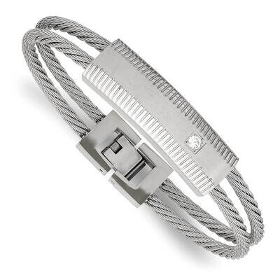 Brushed CZ Stone Stone Wire Bracelet Stainless Steel Polished SRB1397-7 by Chisel, MPN: SRB1397-7, …