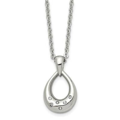 CZ Stone Stone Teardrop Polished Necklace Stainless Steel SRN1389-18 by Chisel, MPN: SRN1389-18, 88…