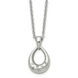 CZ Stone Stone Teardrop Polished Necklace Stainless Steel SRN1389-18 by Chisel, MPN: SRN1389-18, 88…