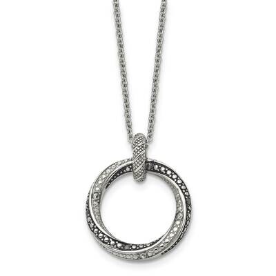 Black Clear CZ Stone Stone Antiqued Circle Necklace Stainless Steel SRN1327-18 by Chisel, MPN: SRN1…