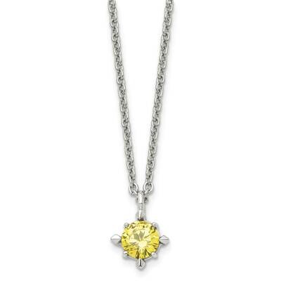 Yellow CZ Stone Stone Pendant 18 Inch Necklace Stainless Steel SRN1021-18 by Chisel, MPN: SRN1021-1…