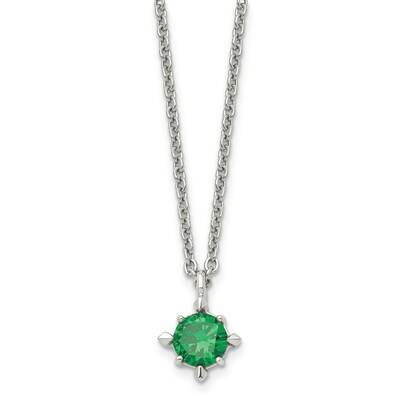 Green CZ Stone Stone Pendant 18 Inch Necklace Stainless Steel SRN1017-18 by Chisel, MPN: SRN1017-18…