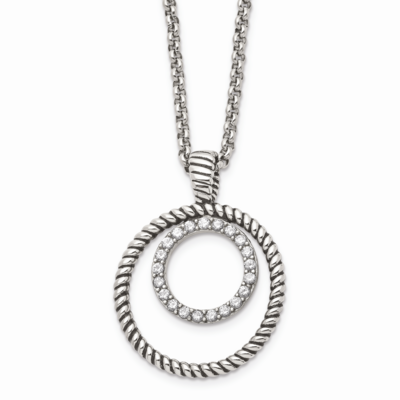 Antiqued CZ Stone Stone Circle Necklace Stainless Steel Polished SRN1529-18 by Chisel, MPN: SRN1529…