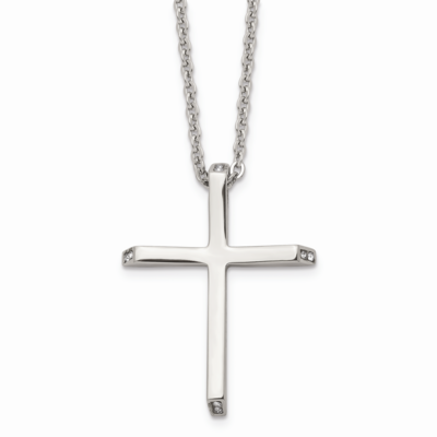 CZ Stone Stone Cross Pendant Necklace Stainless Steel SRN516-22 by Chisel, MPN: SRN516-22, 88677404…