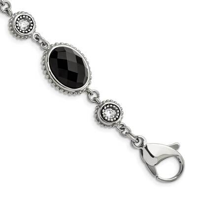 Black Onyx CZ Stone Stone .75 Inch Extension Bracelet Stainless Steel Polished SRB1387-7.5 by Chise…
