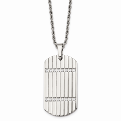 CZ Stone Stone Dog Tag Pendant Necklace Stainless Steel SRN738-24 by Chisel, MPN: SRN738-24, 883957…