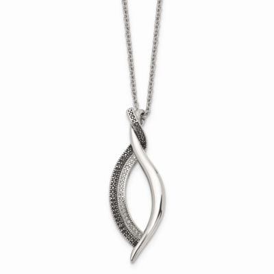 Black Clear CZ Stone Stone Antiqued with 2 Inch Extension Necklace Stainless Steel SRN1326-18 by Ch…