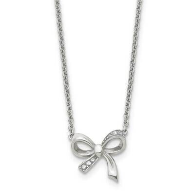 CZ Stone Stone Bow with 1.75 Inch Extension Necklace Stainless Steel Polished SRN1454-16 by Chisel,…
