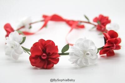 Baby Flower Crown Toddler Flower Crown Red and White Flower Crown Girls Flower Crown Floral Crown Wreath Silk Floral Crown 1079