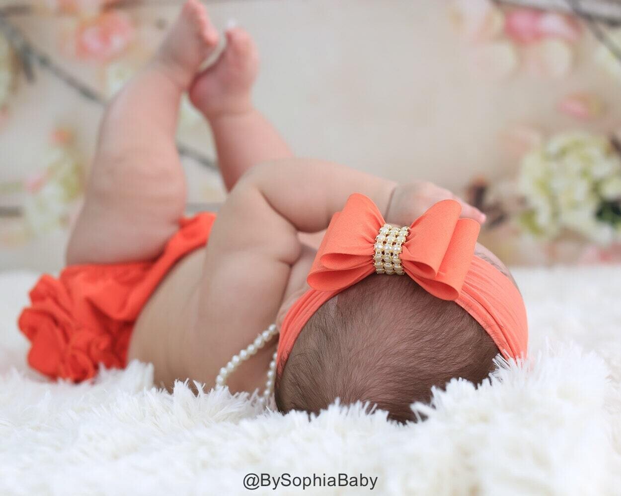 Coral Big Bow Headband Orange Baby Headband Baby Big Bow Headband Newborn Headband Baby Headbands Nylon Headband Orange Headband 936