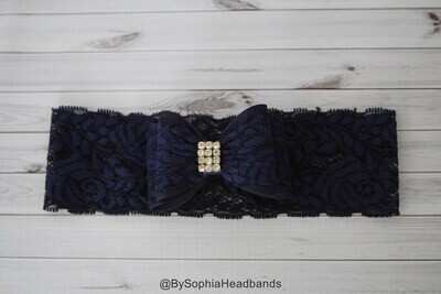 Baby Headband Navy Blue Big Bow Headband Baby Bow Headband Newborn Headband Lace Headband Big Bow Headband Blue Baby Headband 908