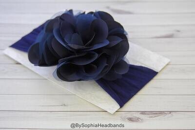 Navy Blue Flower Headband Navy Blue Baby Headband Big Flower Nylon Headband Flower Girl Headband Blue Big Flower Head band 914