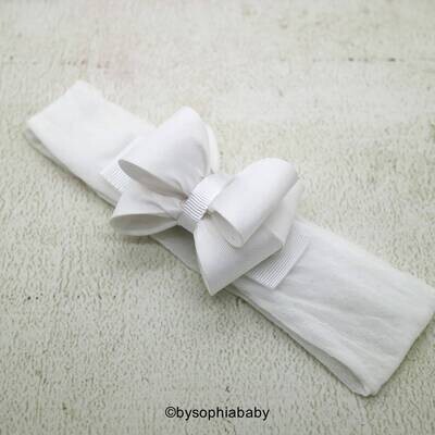 White Bow Headband White Girls Headband Baby White Bow Headband Newborn Baptism Headband Nylon Headband Christening Baby Bow 1699