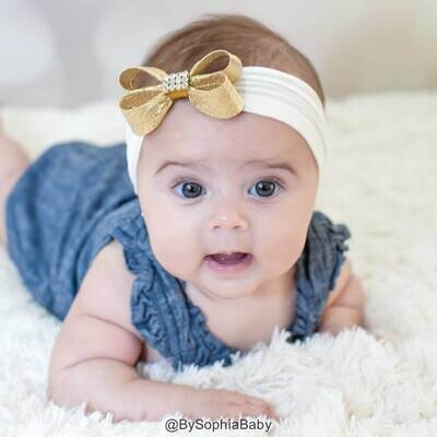 Gold Baby Headband Gold Bow Headband Headwrap Ivory Baby Head band Newborn Headband Baby Bows Gold Bow Headband Nylon Headband 923