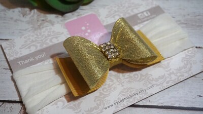 Gold Bow Headband Baby Bow Headband Newborn Headband Baby Girl Headband Photography Prop Gold Baby Headband Ivory Baby Headband 715