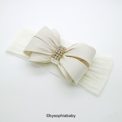 Baby Headband Headwrap Ivory Big Bow Headband Ivory Baby Headband Nylon Headband Girls Headband First Communion Baptism Headband 1486
