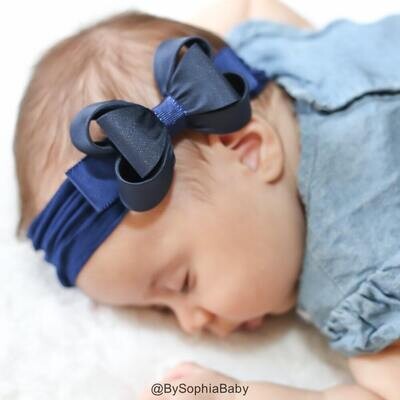 Navy Blue Big Bow Headband Navy Blue Baby Headband Navy Blue Baby Headband Newborn Headband Blue Bow Headband Nylon Headband 1431