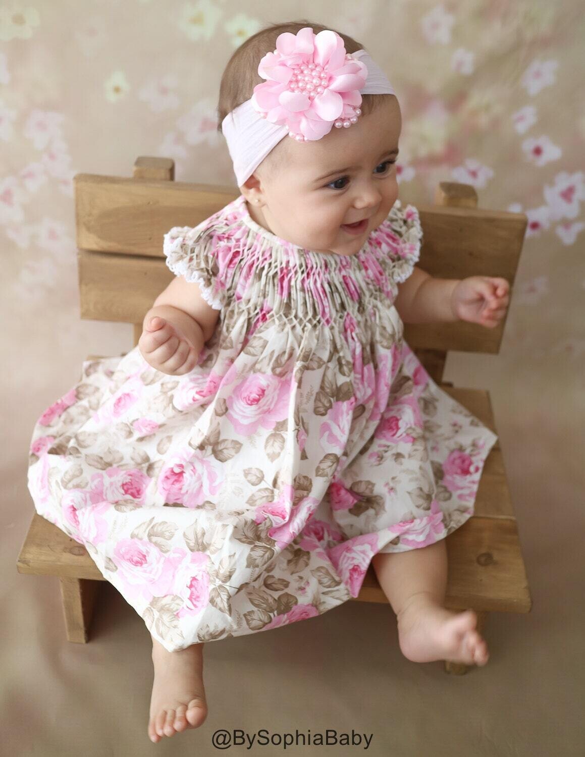 Light Pink Pearl Flower Headband Baby Flower Headband Baby Headband Big Flower Headband Flower Girl Headband Pink Baby Headband 1040