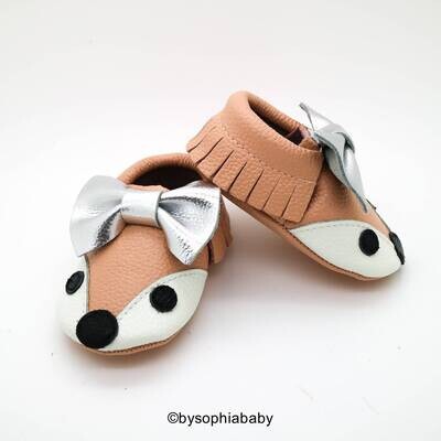 Baby Moccasins Baby Blush Pink Fox Moccasins Baby Leather Shoes Genuine Leather Moccs Toddler Moccasins Baby Bow Moccasins