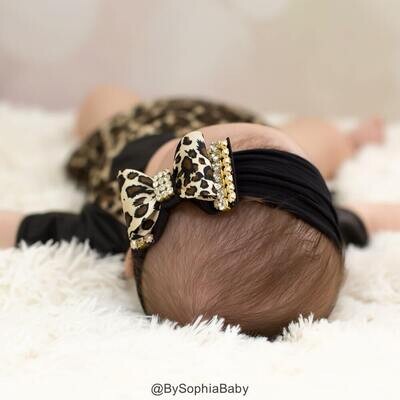 Leopard Bow Headband Leopard Baby Headband Baby Bow Headband Newborn Headband Photo Prop Leopard Bow Headband Rhinestone Headband 934