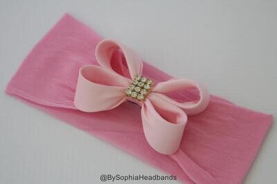 Baby Headband Headwrap Light Pink Bow Headband Pink Baby Headband Newborn Headband Girls Headband Baby Pink Bow Nylon Headband 923