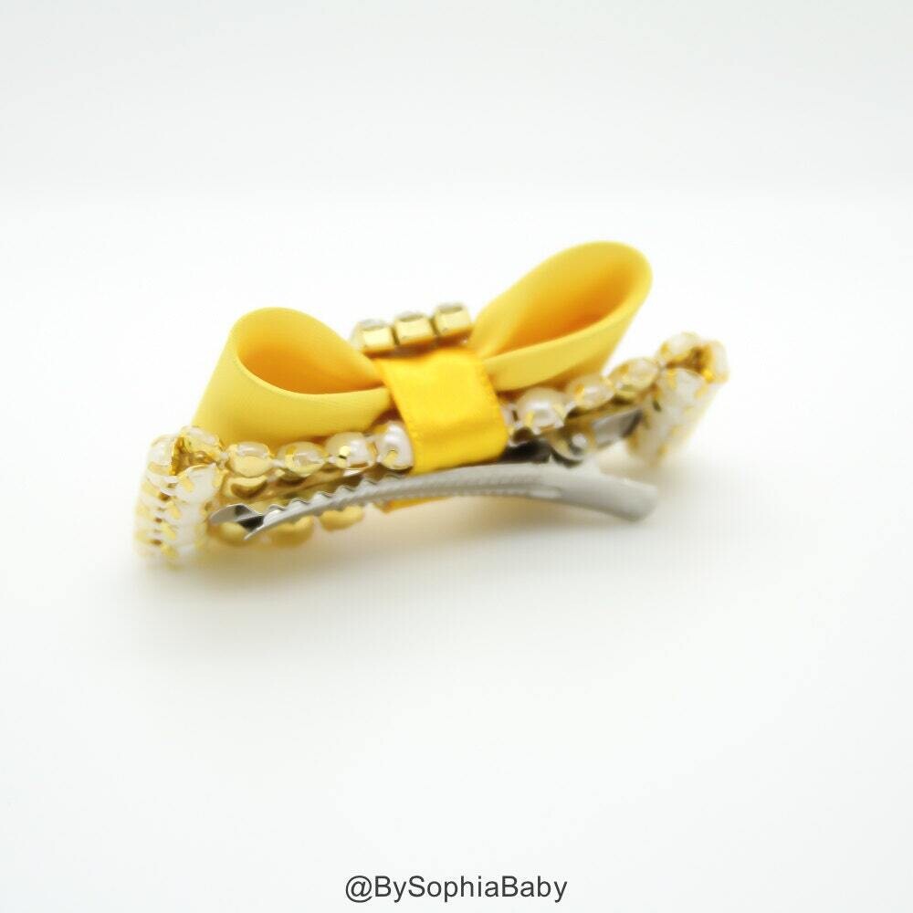 Baby Bow Hair Clip Yellow Bow Hair Clip Yellow baby Hair Clip Rhinestone Hair Clip Baby Hair Clip Toddler Bow Hair Clip 975