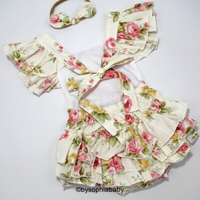 Baby Girl Romper Set Baby Romper and Headband Floral Baby Romper set Cotton Baby Romper Tea Party Romper Outfit Baby Shower Gift 2248