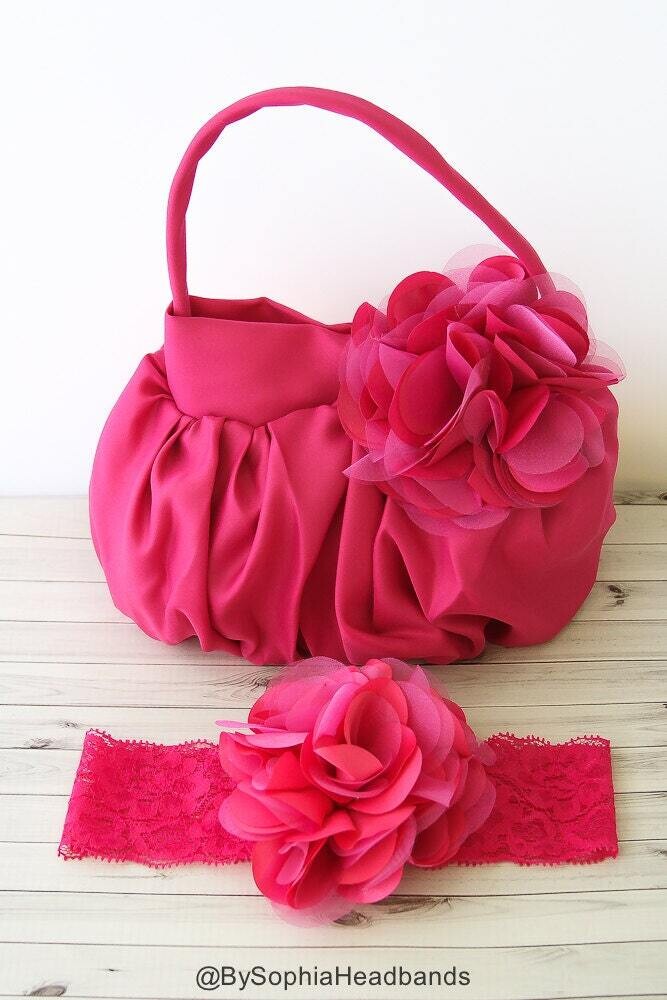 Pink Flower Handbag Girls Pink Purse Girls Pink Handbag Pink Baby Headband Photography Prop Girl Headband Pink Baby Purse 920