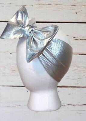 Silver Metallic Messy Bow Headwrap Silver baby Headband Turban Head Wrap Shiny Silver Headband Baby Toddler Little Girl 230