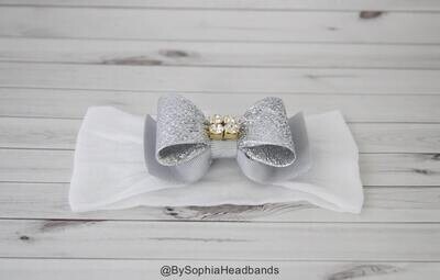 White Baby Headband Silver Headband Newborn Headband Baby Headband Photography Prop Baby Headband Bow headband Nylon Headband 715