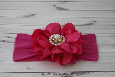 Baby Headband HeadwrapHot Pink Baby Headband Baby Girl Headband Photo Prop Big Flower Headband Pink Headband Baby Flower Headband 827