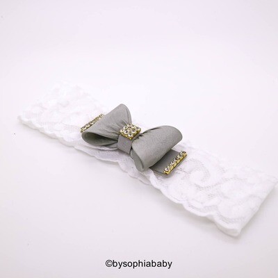 White Grey Baby Headband Baby Bow Headband Newborn Headband Photo Prop Baptism Headband Gray Baby Headband Baby Bow Headband 869