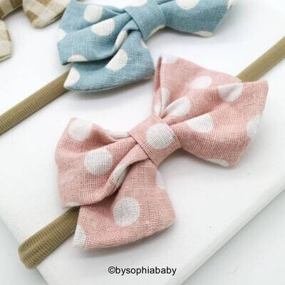 Baby Linen Bows Linen School Girl Bow Dots Bow Headband Newborn Baby Bows Grid Bow Headband Linen Girls Bows 1921