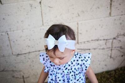 Baby Headband Headwrap White Big Bow Headband White Baby Headband Nylon Headband Girls Headband First Communion Baptism Headband 1034