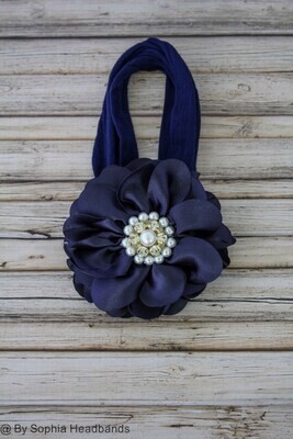 Baby Headband Headwrap Navy Blue Baby Headband Baby Girl Headband Photo Prop Big Flower Headband Flower Headband Nylon Headband 827