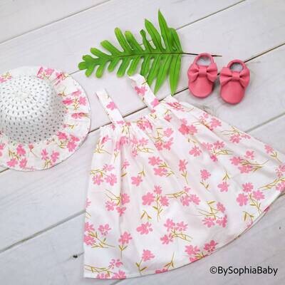 Floral Pink Baby Dress Outfit First Birthday Gift Baby Girl Dress and Hat Baby Shower Gift Baby Pink Dress and Hat Baby Summer Dress