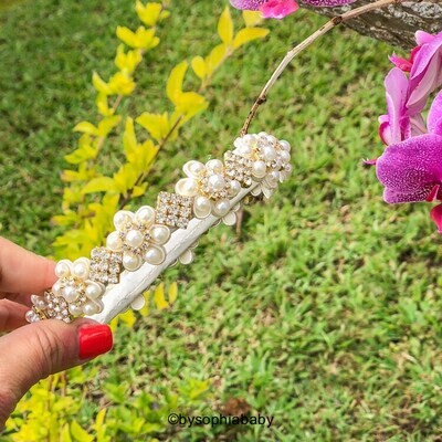 Ivory Flower Crown Headband Pearls crown Headband Flower Arch Headband Girls Headband Rhinestone Headband Flower Girl Headband 1744