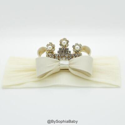 Baby Tiara Ivory Champagne Bow Crown Headband Princess Headband Princess Tiara Photo Prop Bow Headband Nylon Headband 1009