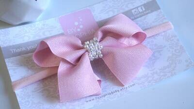 Pink with pearl details Bow Headband Baby Bow Headband Newborn Bow Headband Headband Red Christmas Headband Bow Headband 2115