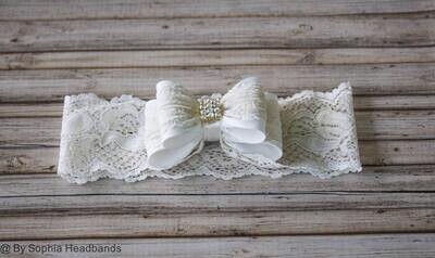 Baby Headbands Ivory Baby Headband Girls Lace Head band Baby lace Bow Lace Headband Ivory Lace Headband Big Bow Headband 908