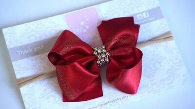 Red with gold details Bow Headband Baby Bow Headband Newborn Bow Headband Headband Red Christmas Headband Bow Headband 2115