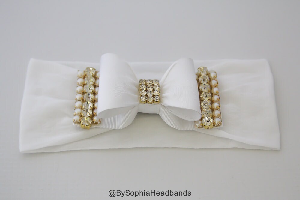 Baby Headband White Bow Headband White Baby Headband Baby Bow Head band Newborn Headband White Bow Headband Baptism Headband 934
