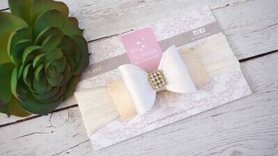 Ivory Bow Headband Baby Bow Headband Newborn Headband Photography Prop Headband Ivory Gold Headband Bow Headband 715