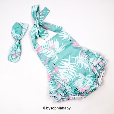 Flamingo Baby Girl Romper Set Baby Romper and Headband Flamingo Baby Romper set Baby Romper Flamingo Party Baby Shower Gift 2247