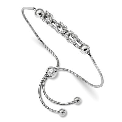 CZ Diamond Sliding Hearts Adjustable Bracelet Sterling Silver Rhodium-plated QG4573, MPN: QG4573, 8…
