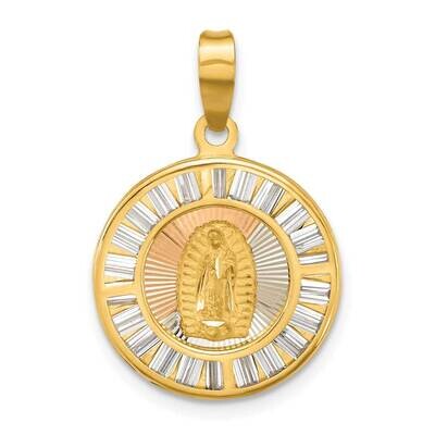 Rose and White-Plated Polished CZ Diamond Baguettes Mary Round Pendant 14k Gold K9971, MPN: K9971, …