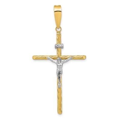 Polished &amp; Textured Inri Crucifix Cross Pendant 14k Gold with White Rhodium K9969, MPN: K9969,