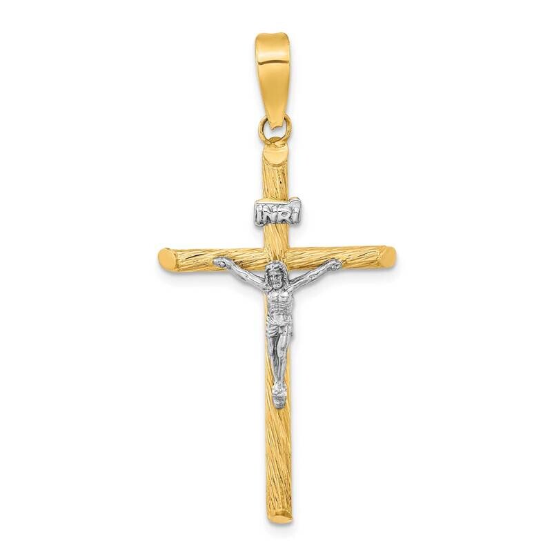 Polished &amp; Textured Inri Crucifix Cross Pendant 14k Gold with White Rhodium K9967, MPN: K9967,