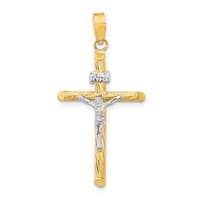 Polished &amp; Textured Inri Crucifix Cross Pendant 14k Gold with White Rhodium K9968, MPN: K9968,