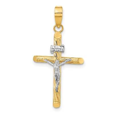 Polished &amp; Textured Inri Crucifix Cross Pendant 14k Gold with White Rhodium K9965, MPN: K9965,